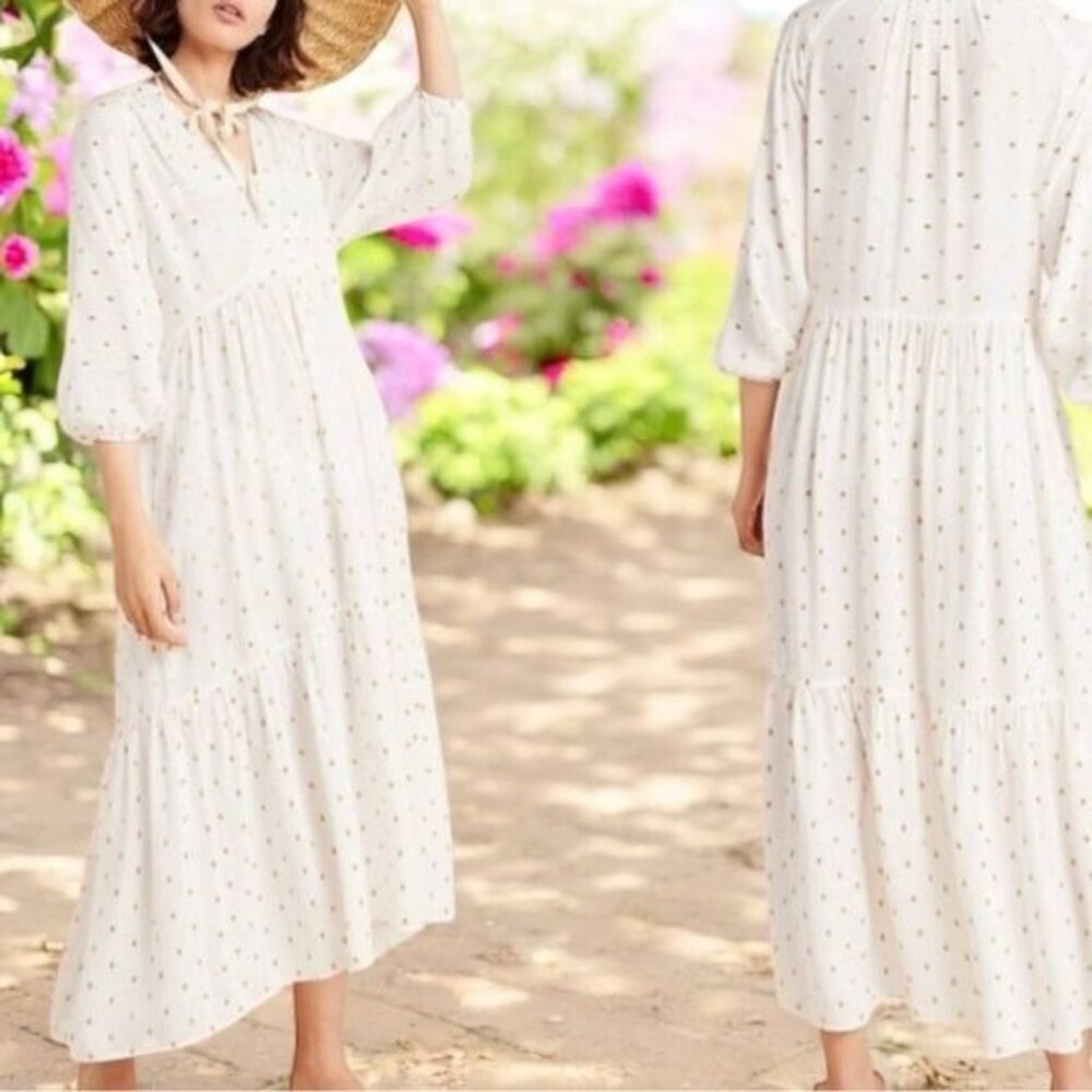 Anthropologie Augustine Tiered Sheer Maxi Dress Milk Maid Cottagecore L‎